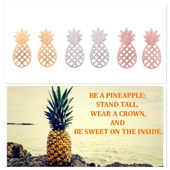 🔴 5/$20 Pineapple Dainty earrings in rose gold - Picture 4 of 5